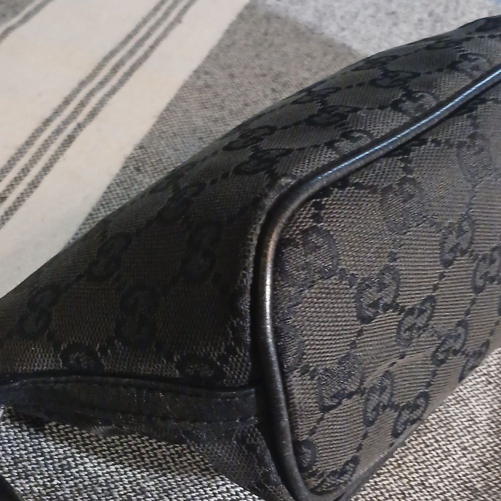 Authentic Gucci Vintage Hand Bag Pouch Purse GG Canvas Leather Black - Picture 8 of 16